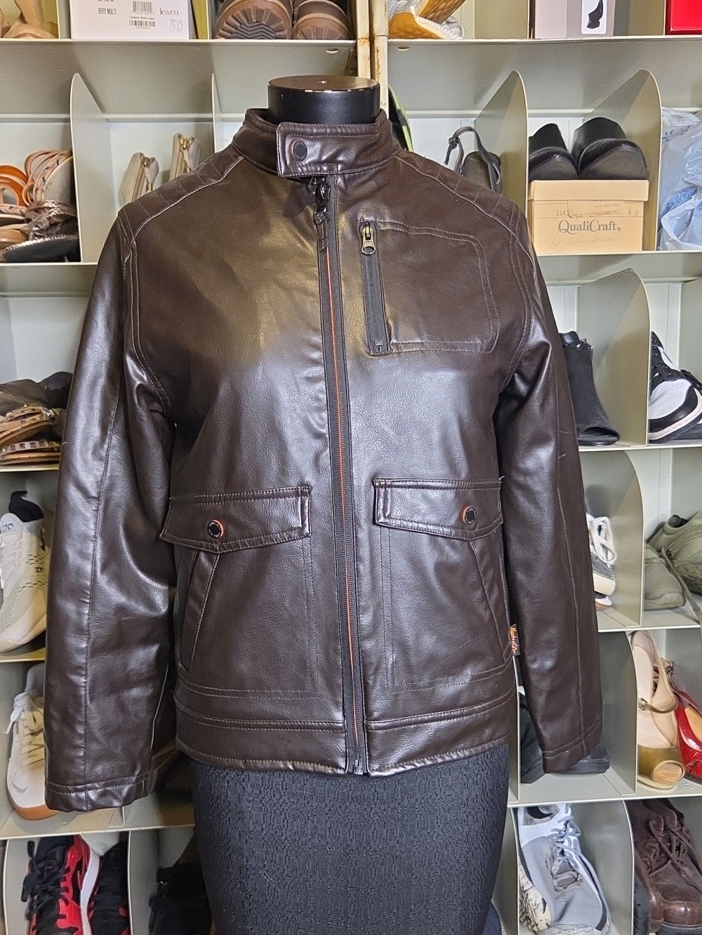Hawke & Co Dark Brown Faux Leather Bomber Jacket